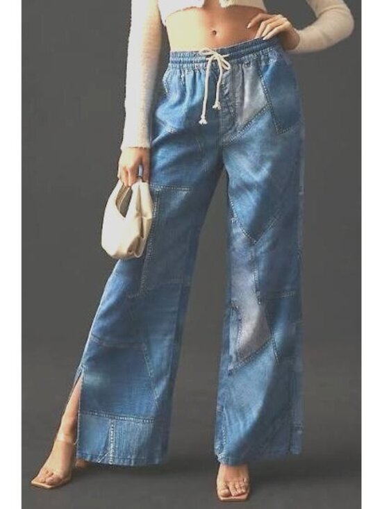 Anthropologie Pants - EUC Anthropologie Pilcro low rise wide leg Patchwork Pant Baggy womens Small S